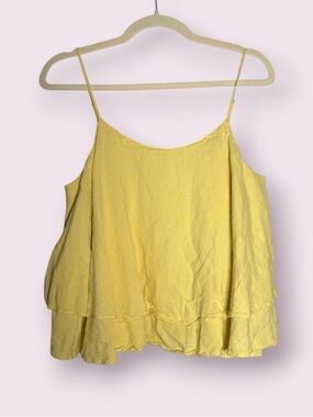 BP. Butter Yellow Tiered Flowy Linen Crop Top Size Medium